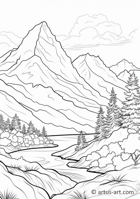 Page de coloriage paysage de montagne